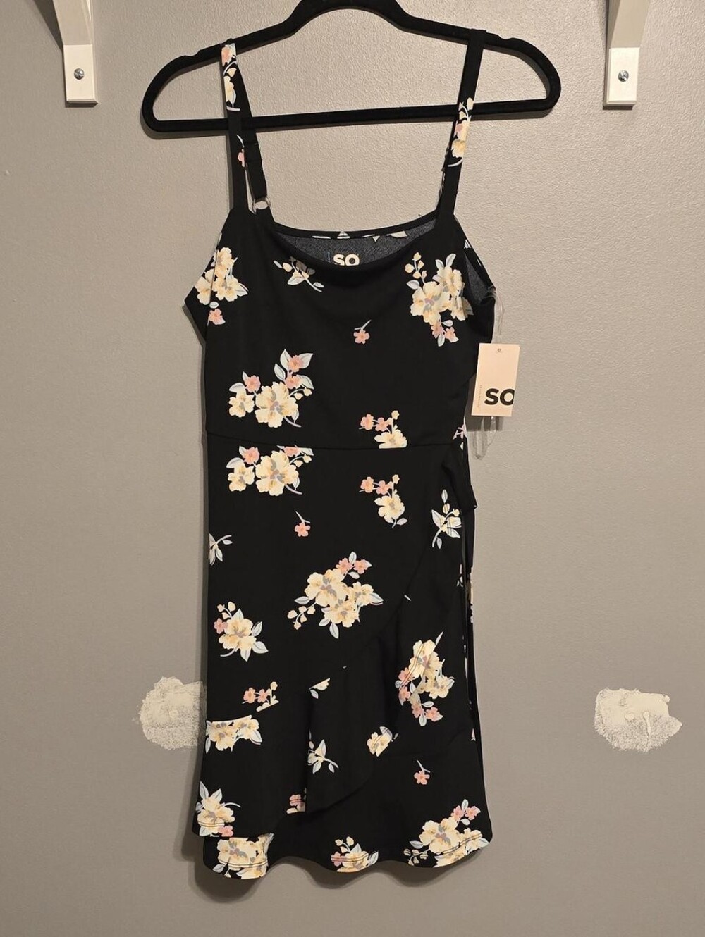 SO Black Floral Dress with Cream & Pink Blooms